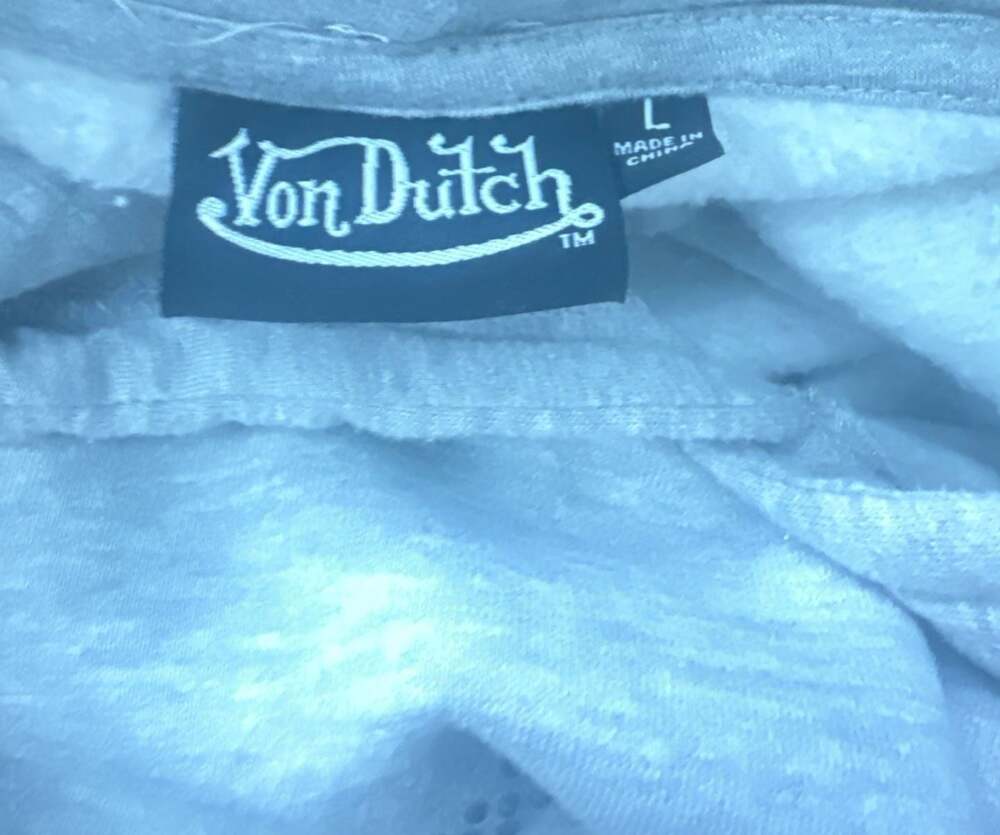 Von Dutch Grey Rhinestone Logo Cropped Hoodie - Picture 6 of 7